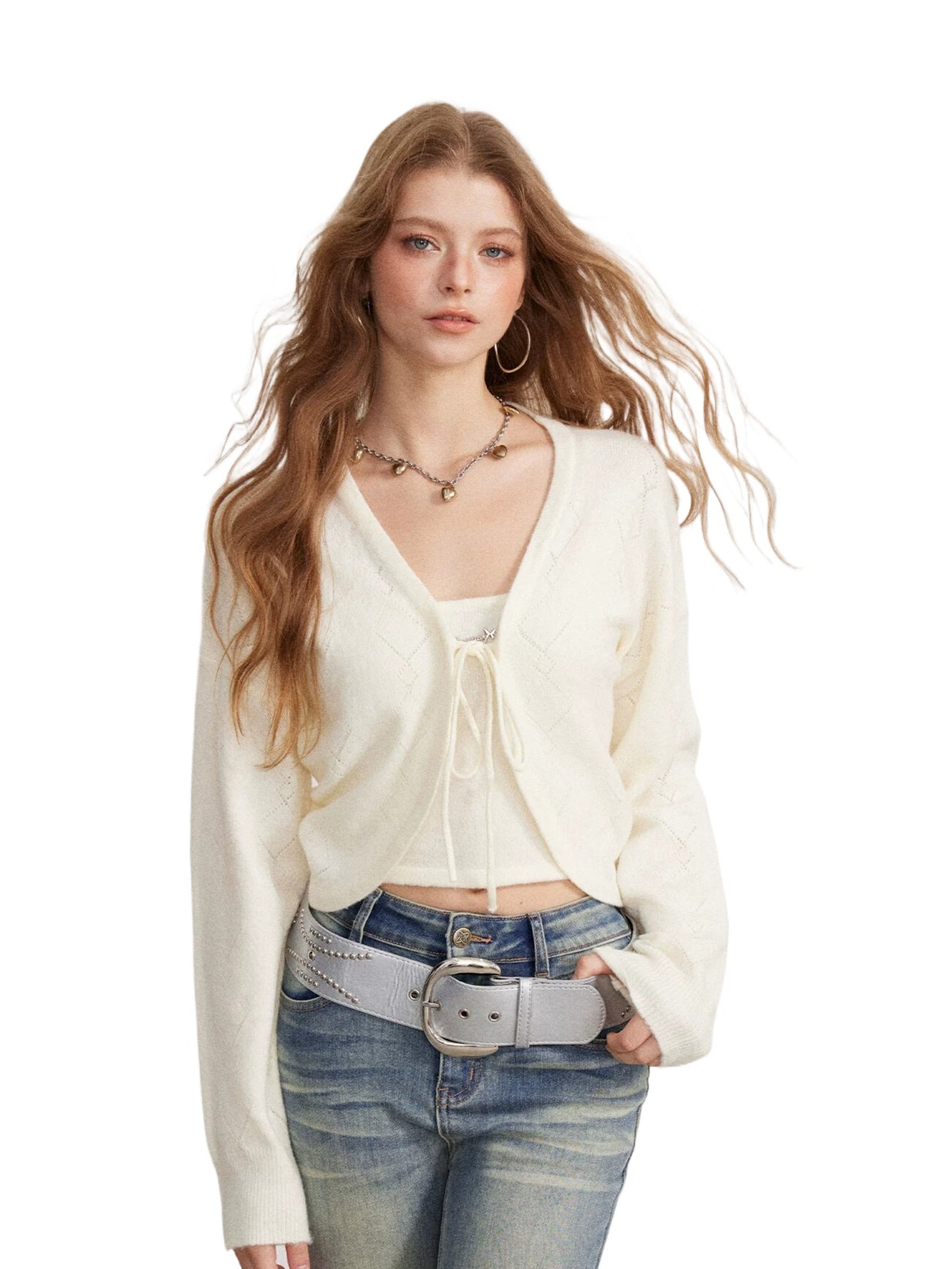 Bow Camisole Cardigan Set