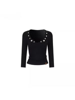 Embellished V-Neck Knit Top