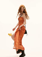 Orange Strapless Slit A-Line Dress