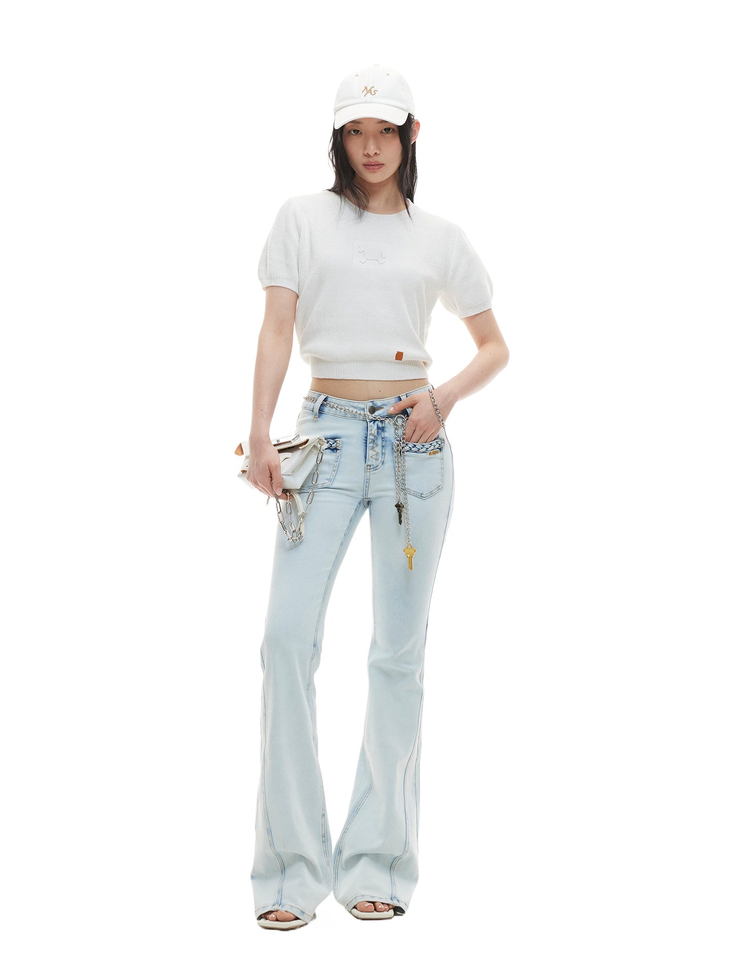 Blue Braided Flare Jeans