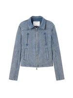 Classic Moto Collar Washed Cotton Knit Jacket