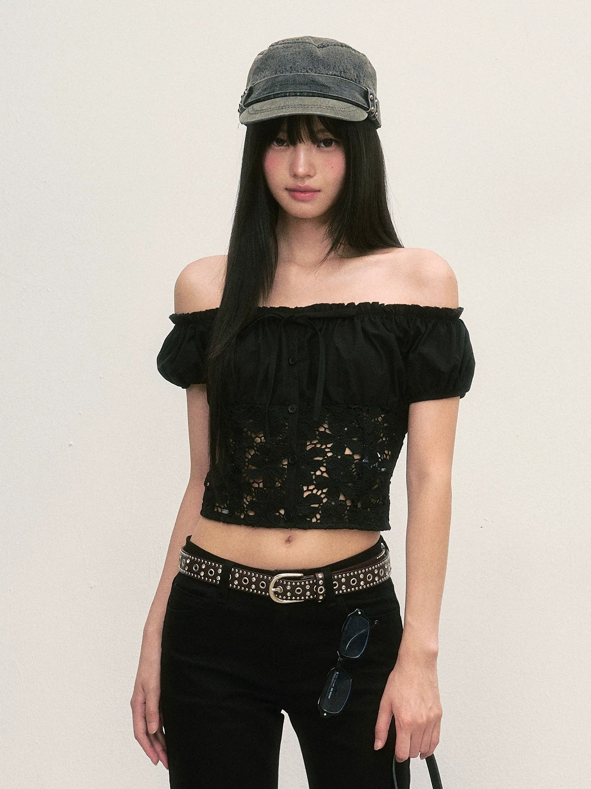 Black Off-Shoulder Lace Top