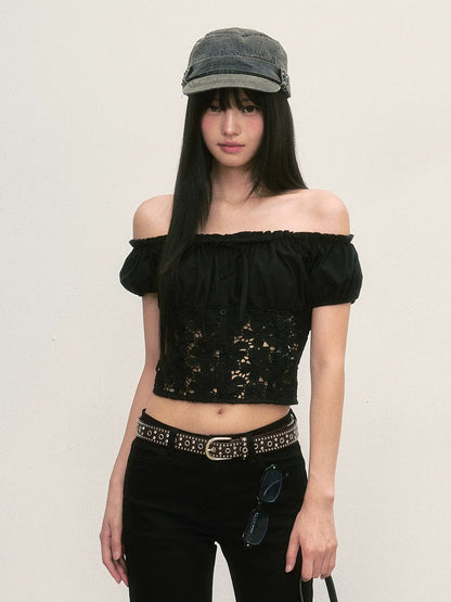 Black Off-Shoulder Lace Top