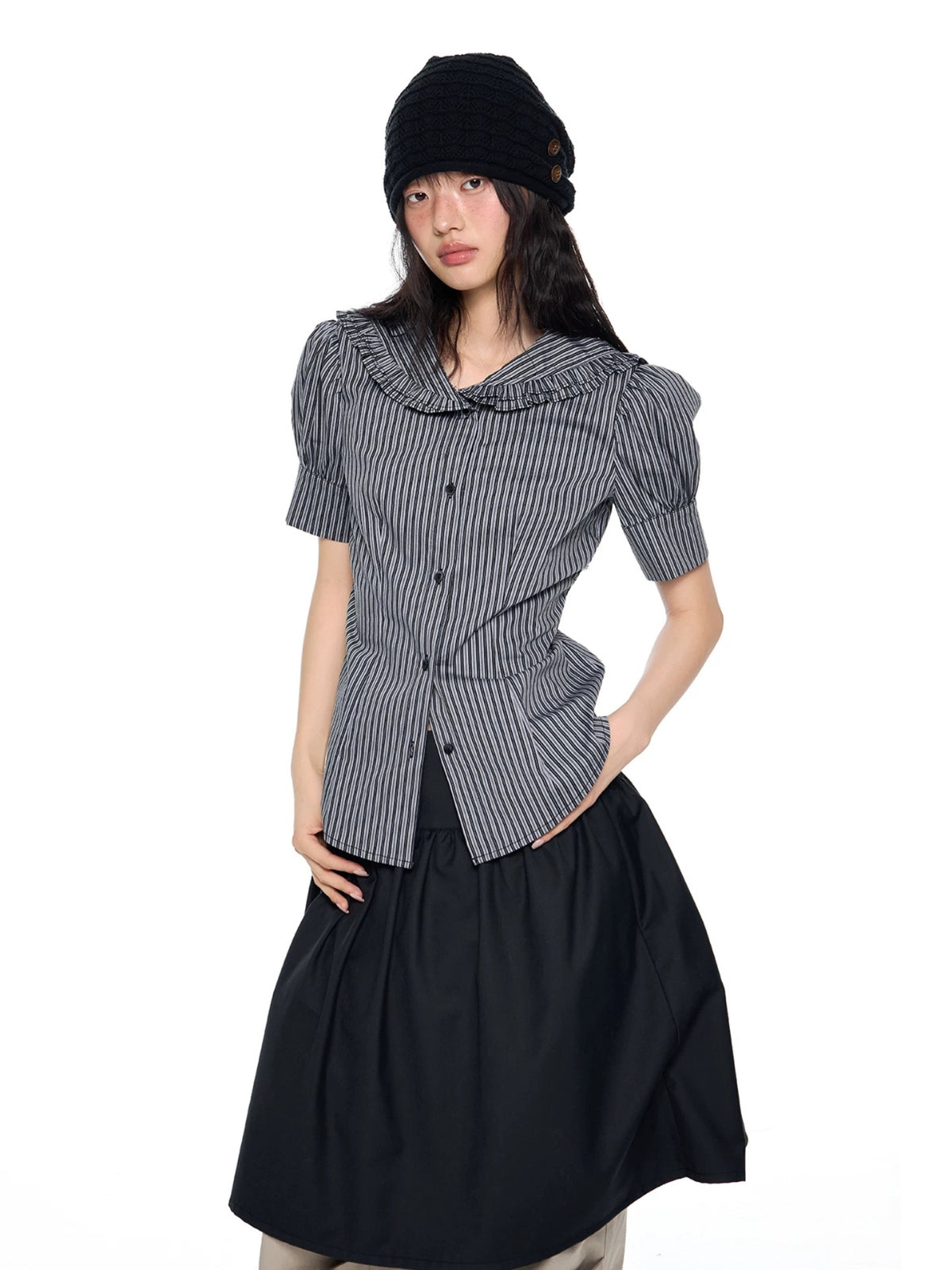 Striped Doll Collar Shirt