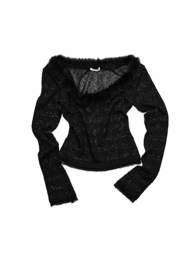 Sequin Trim Knit Top