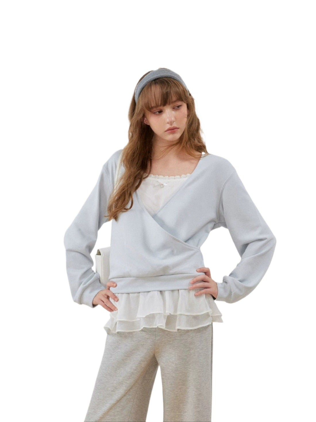 Lace V-Neck Sweatshirt Top