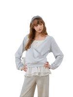 Lace V-Neck Sweatshirt Top