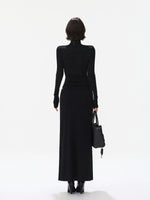 Turtleneck Tie Waist Knitted Maxi Dress