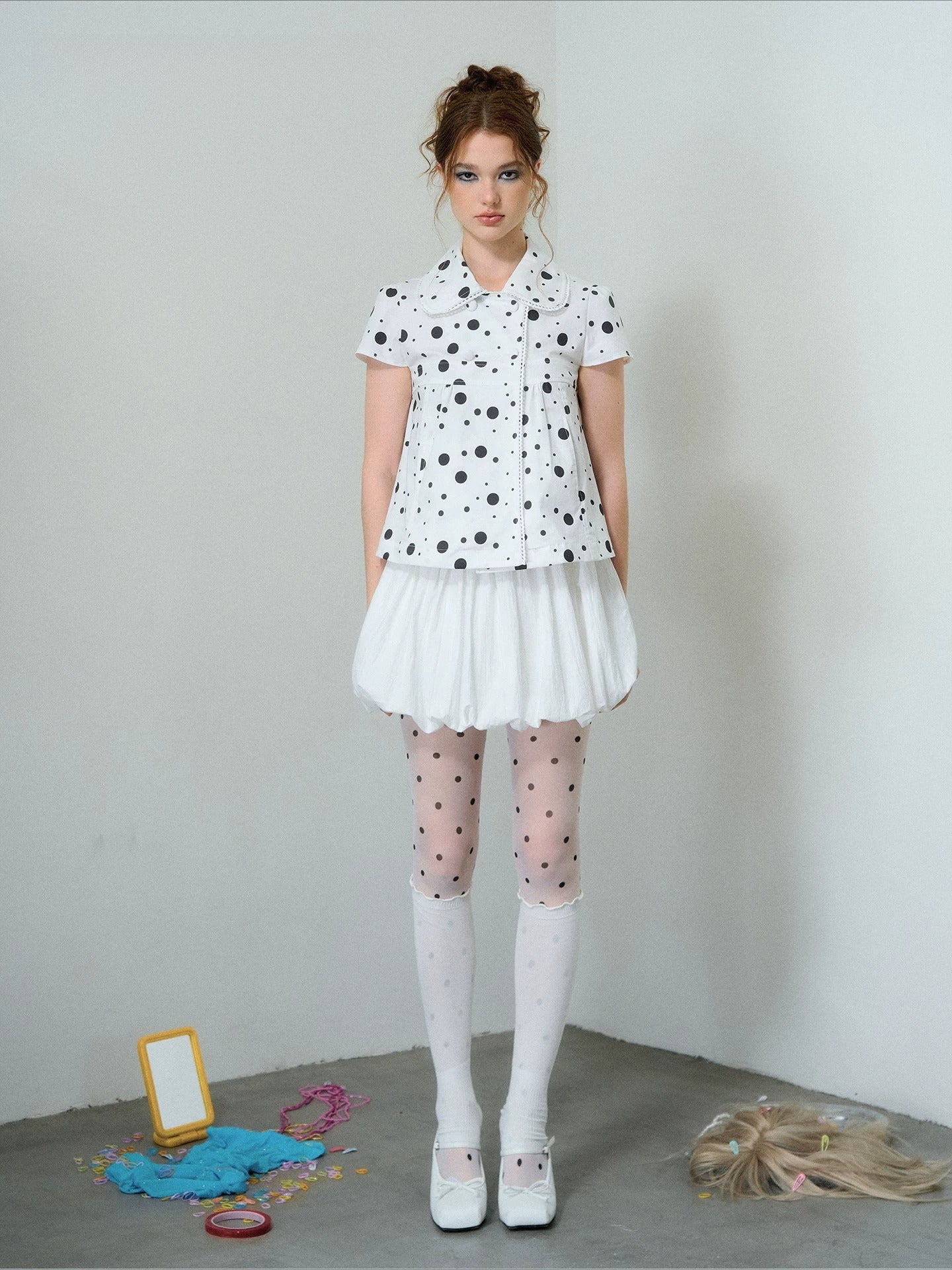 Polka Dot Puff Sleeve Blouse