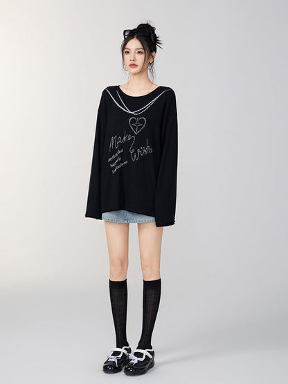 Rhinestone Letter Long-Sleeve T-Shirt