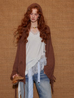 V-Neck Floral Tie Wool-Blend Knit Cardigan