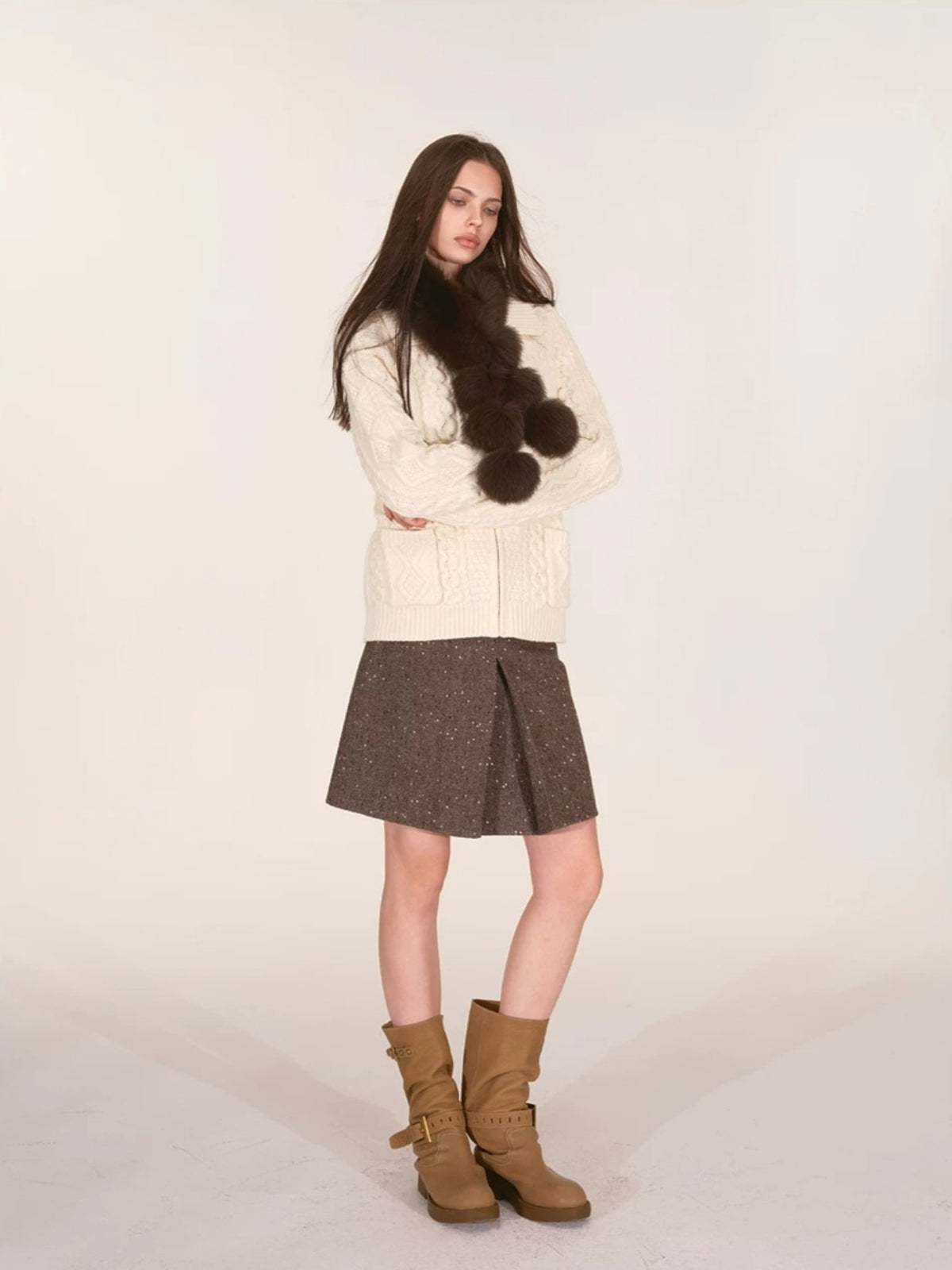 Speckled Faux Fur A-Line Skirt