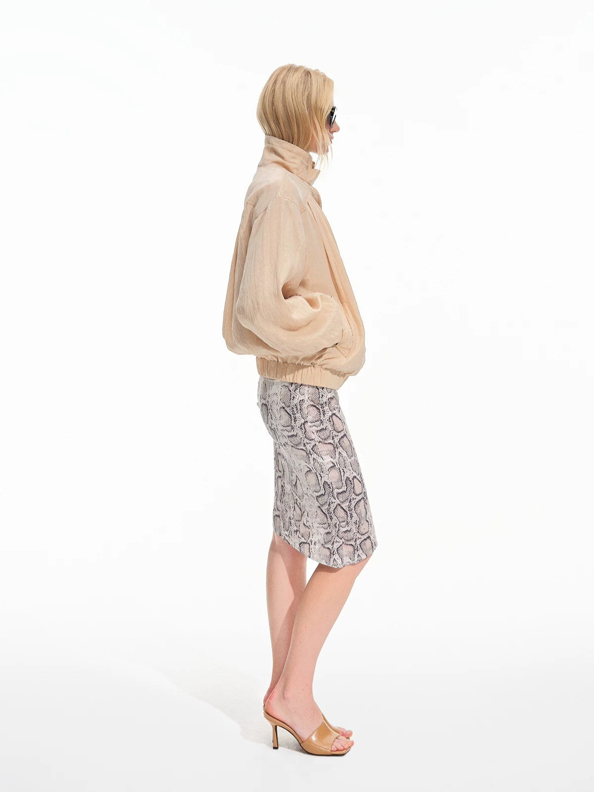 Lyocell Stand Collar Cocoon Jacket