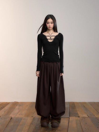 Reversible Lace-Trim Long-Sleeve Tee