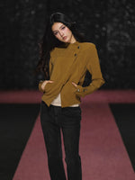 Asymmetric Diamond Quilted Faux Suede Jacket