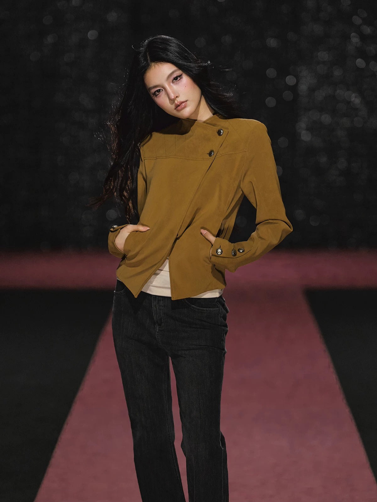 Asymmetric Diamond Quilted Faux Suede Jacket