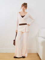 Silk Wool Wrap V-Neck Knit Top