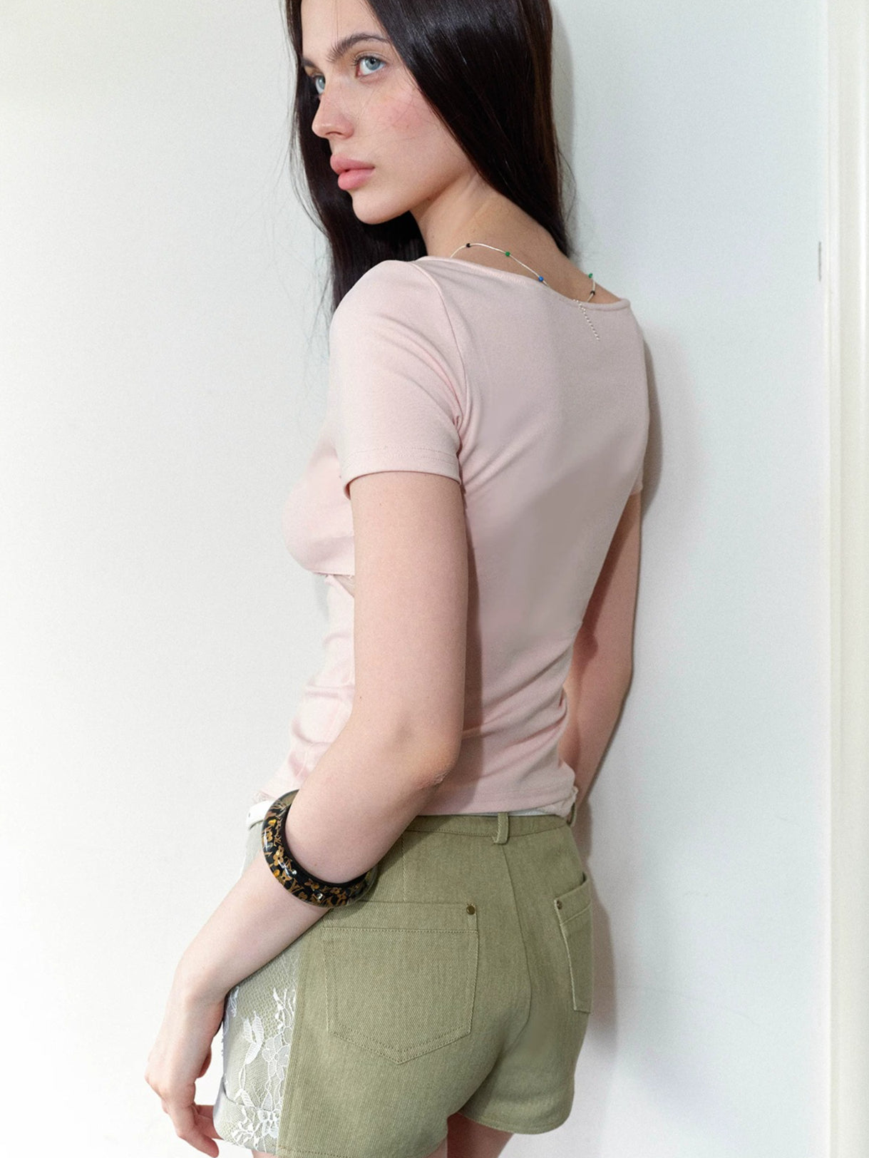 Lace Spliced Slim T-shirt