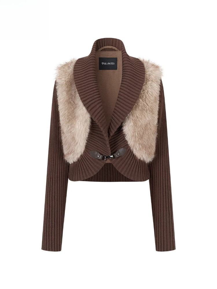 Faux Fur Panel Knitted Short Jacket