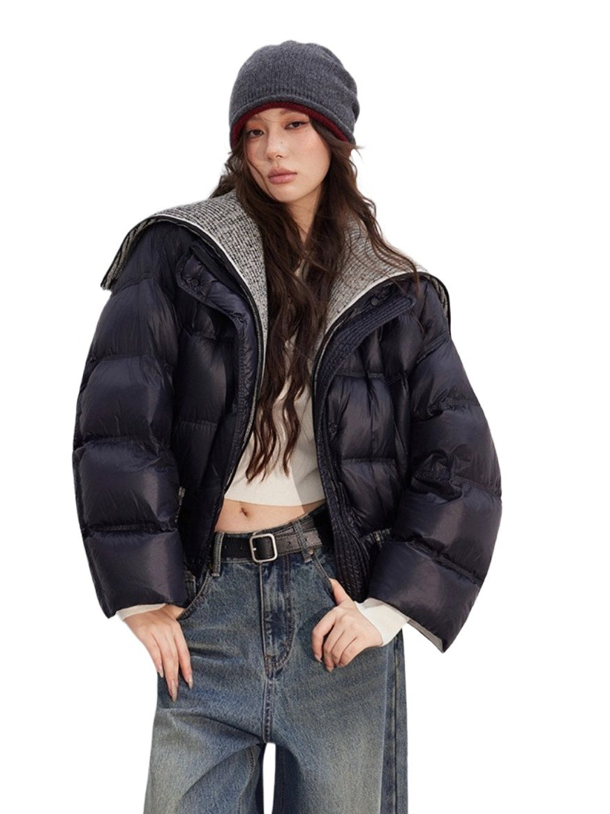 Reversible Knit Patchwork 90% White Duck Down Coat