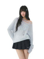 Number Printed Jacquard Off-Shoulder Top