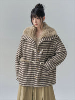 Striped Horn-Button Collar Coat