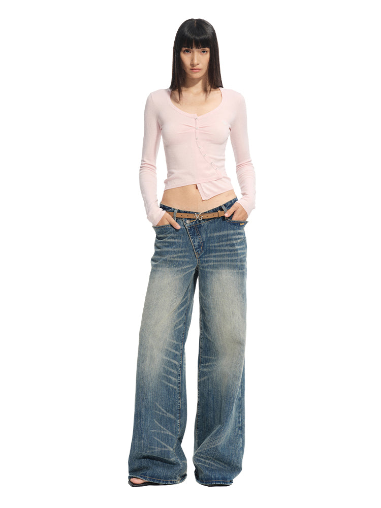Silk Wool Embroidered Asymmetric Bottoming Top