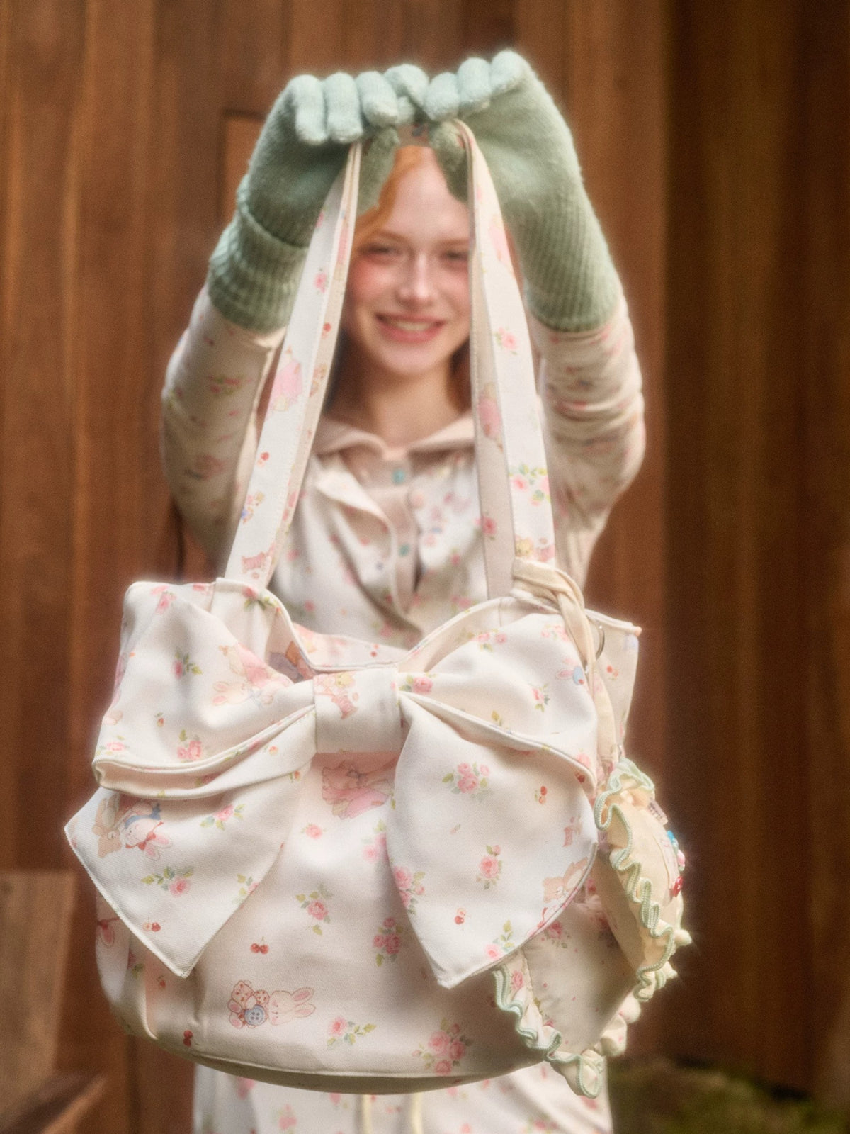 Handmade Bunny Print Bow Tote Bag