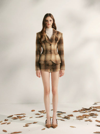 Vintage Shoulder-Pad Waist-Cinching Blazer &amp; Shorts Set
