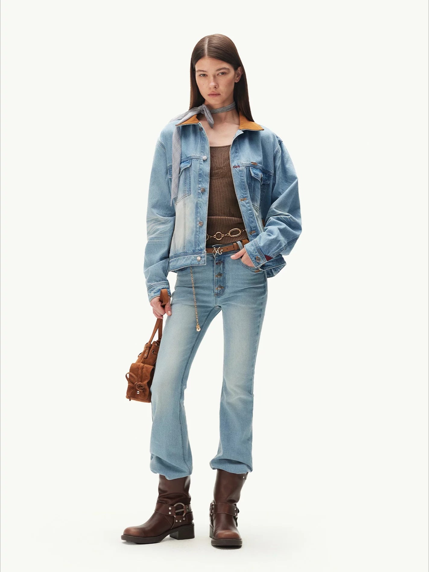 Contrast Suede Denim Jacket
