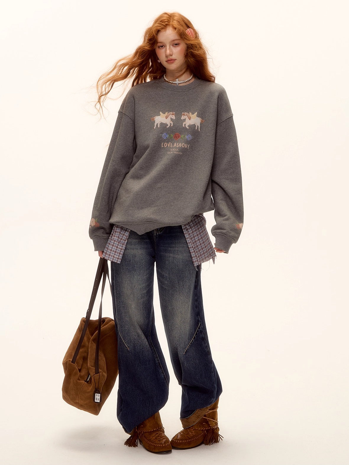 Suede Patchwork Cat-Whisker Wide-Leg Jeans