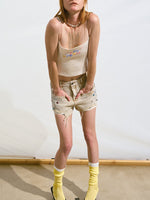 Embroidered Gradient Rhinestone Casual Shorts