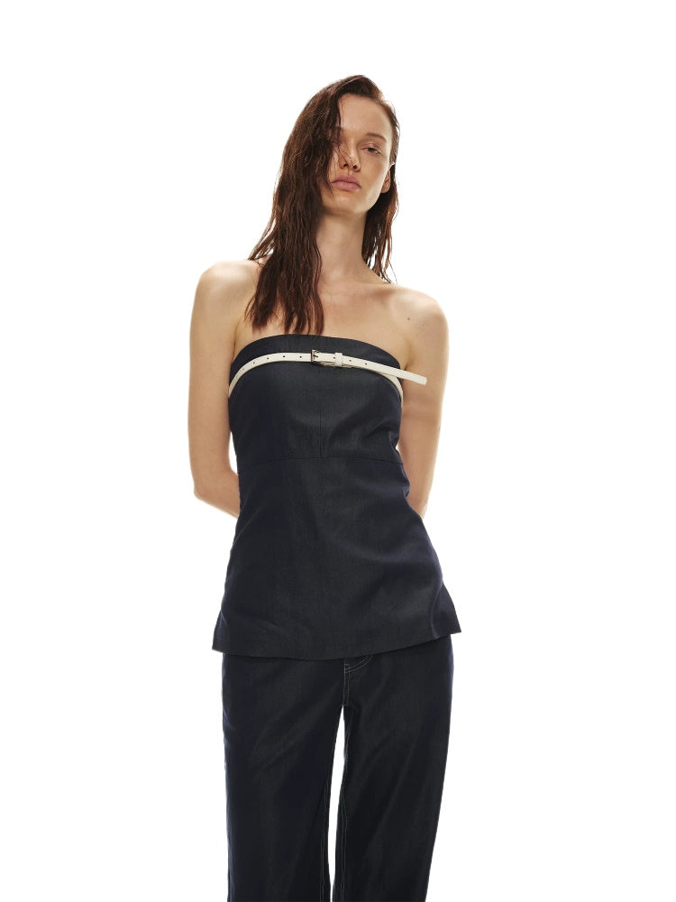 Denim Bustier Pants Set