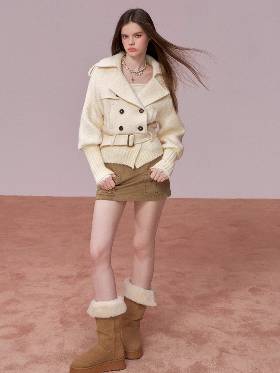 Wool-Blend Knit-Panel Jacket