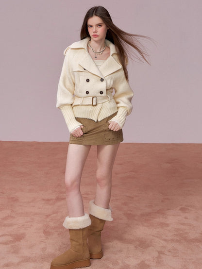 Wool-Blend Knit-Panel Jacket