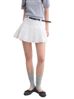 Washed Pleated Denim Skirt