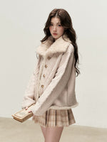 Faux Fur Collar Cable Knit Cardigan