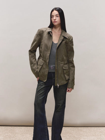 Diamond-Quilt Contrast Hunter Jacket