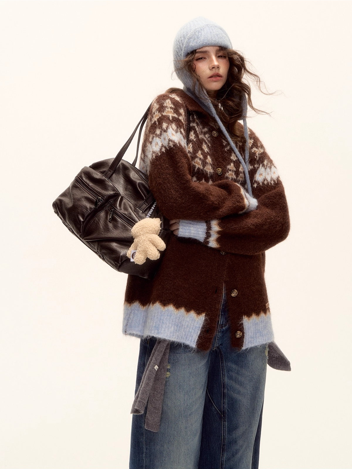 Fair Isle Wool Collar Cardigan