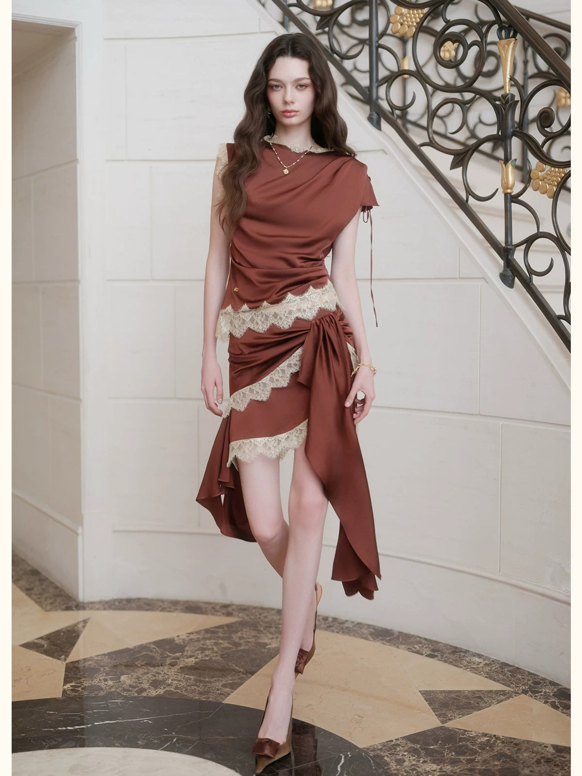 Irregular Satin Two Piece Set