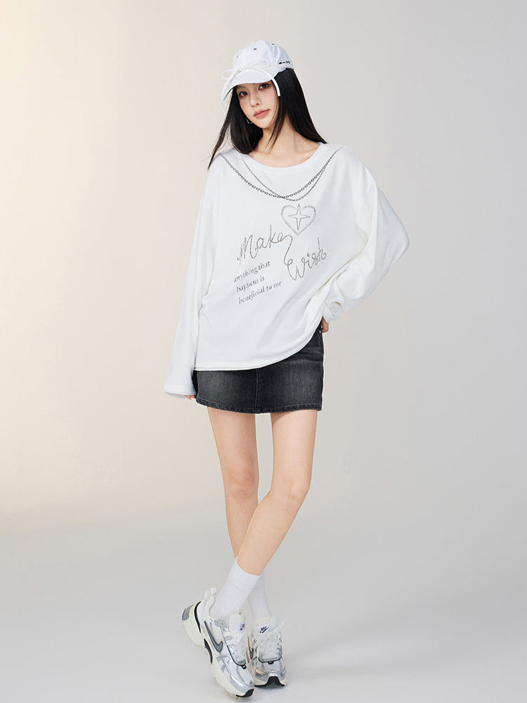 Rhinestone Letter Long-Sleeve T-Shirt