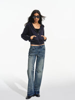 Wheat Embroidered Cropped Zip Hoodie