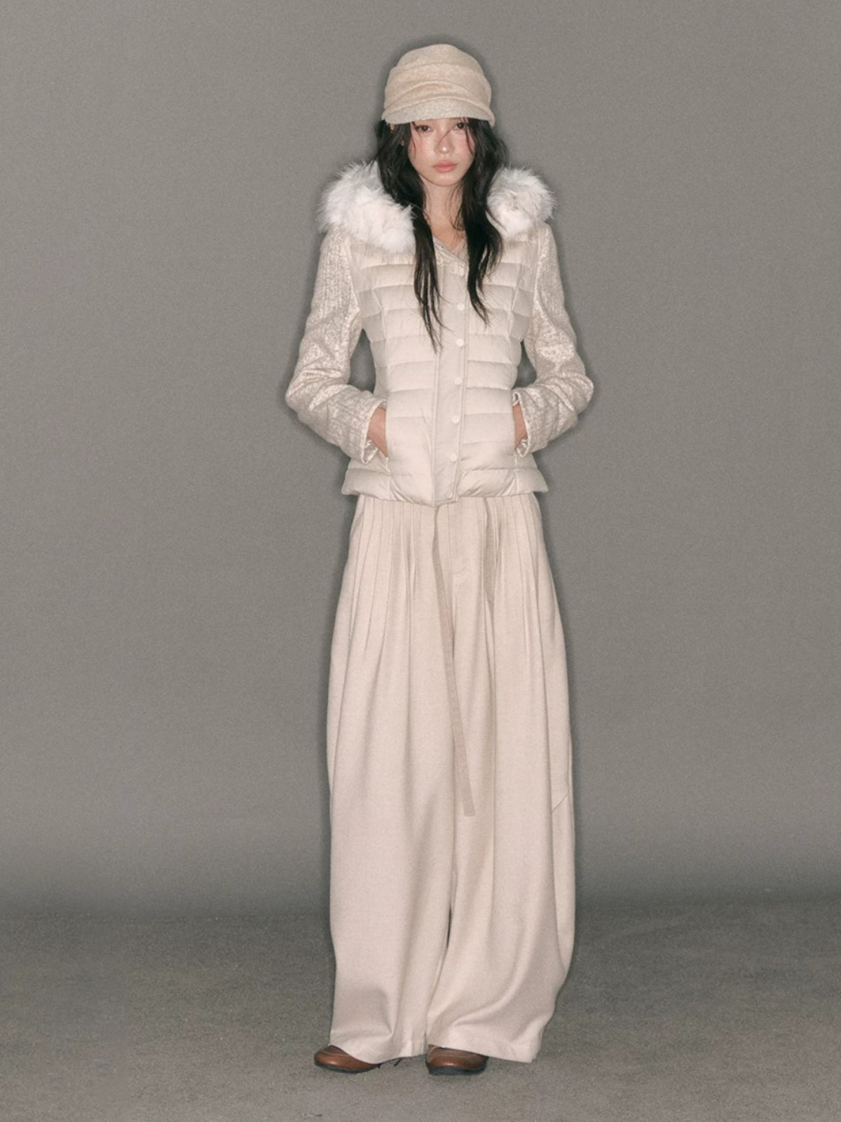 Fur-Trimmed Hooded Panelled Down Jacket