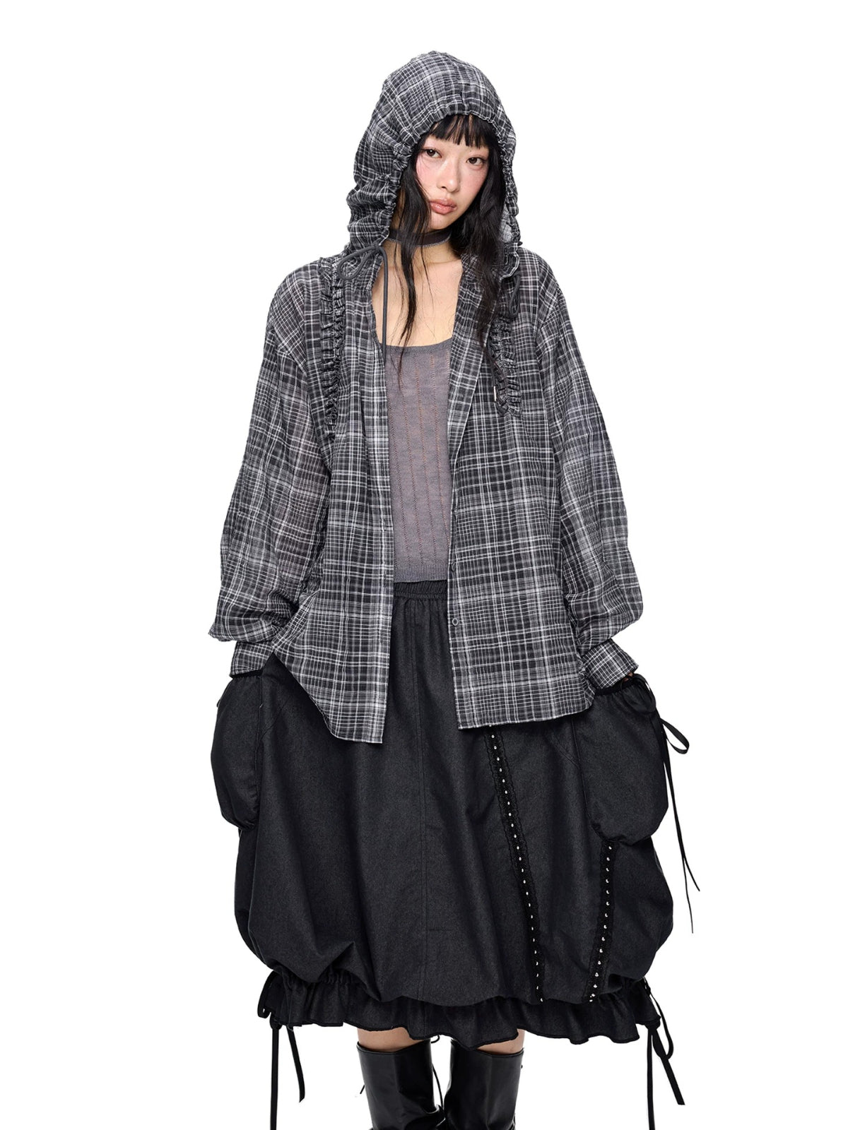Vintage Plaid Hooded Oversized Shirt