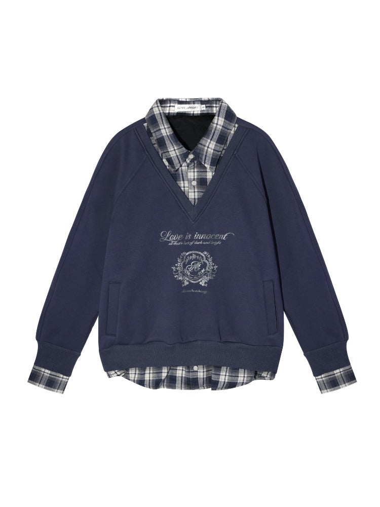 Printed Plaid Collar Sweatshirt