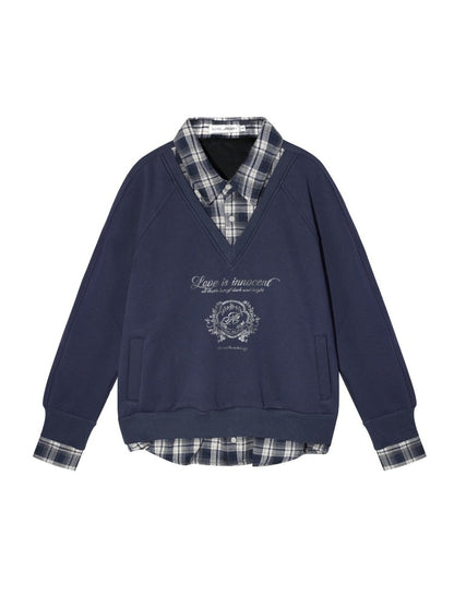 Printed Plaid Collar Sweatshirt