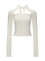 Cutout Lace-Up Fitted Long Sleeve Top