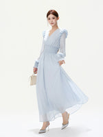French Ruffle Chiffon Lantern Sleeve Dress