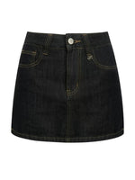 Plaid Trim Denim Skirt