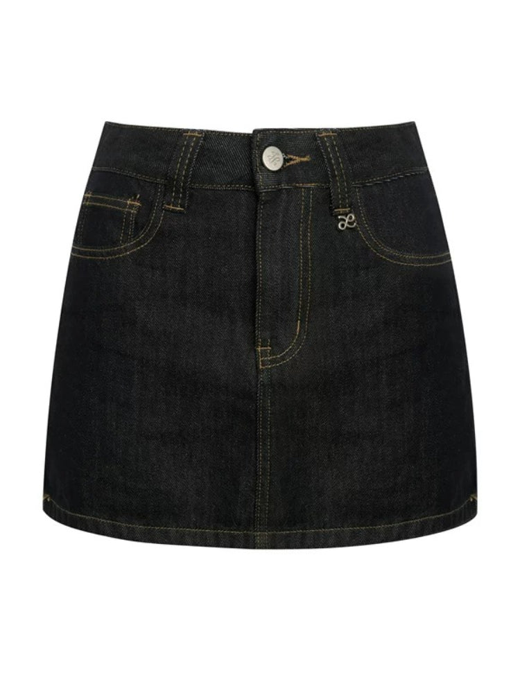 Plaid Trim Denim Skirt
